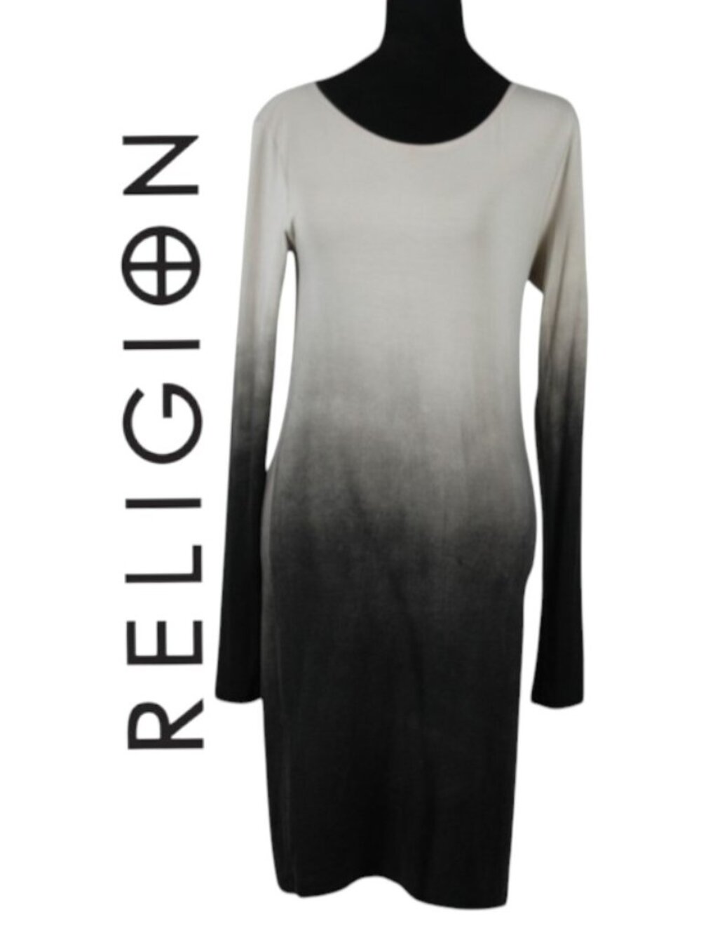 Religion Long Sleeve Round Neck Ombre Dress Size Large